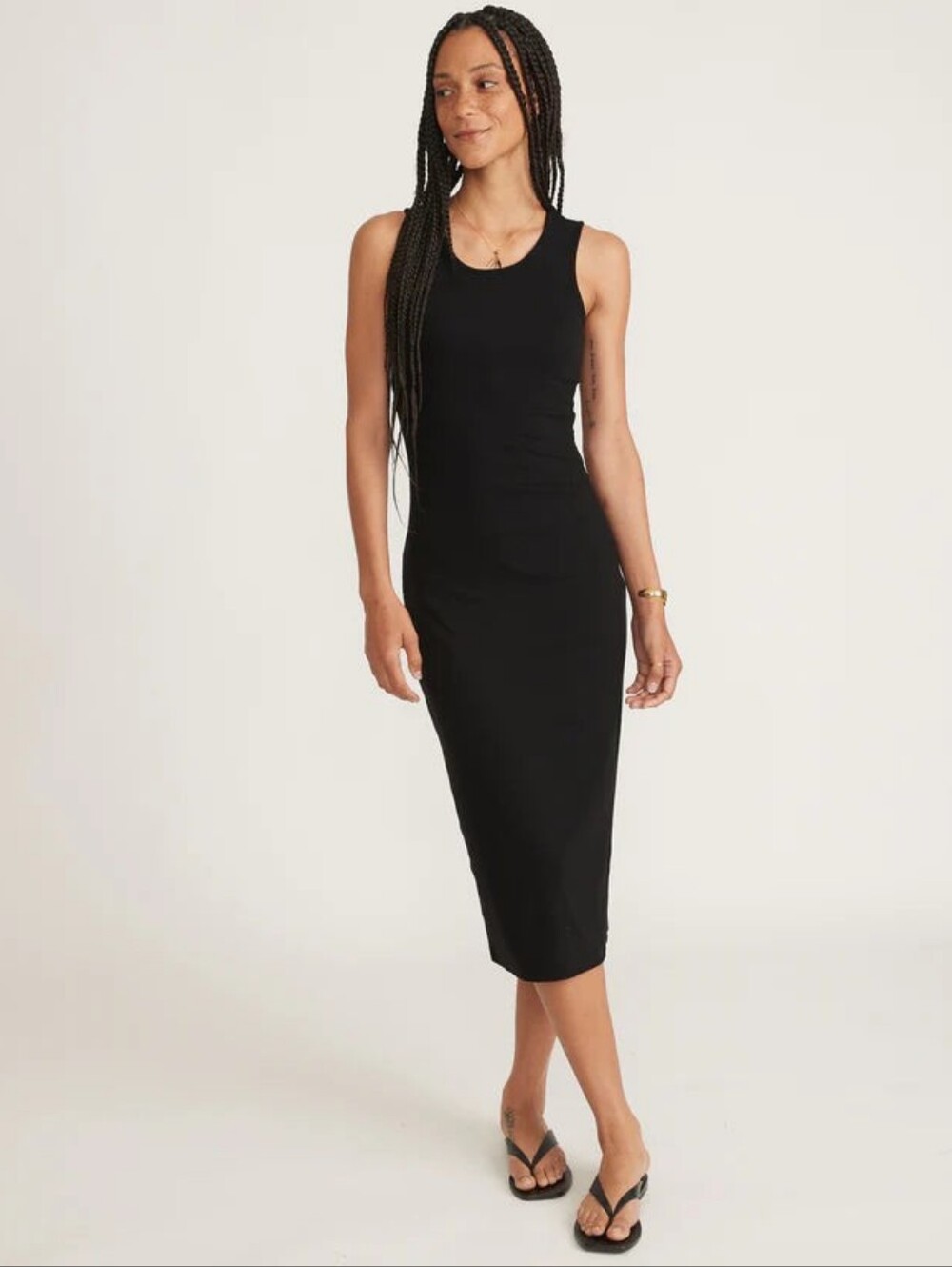 Marine Layer Lexi Rib Daytime Midi Dress Black Women's Medium Sustainable